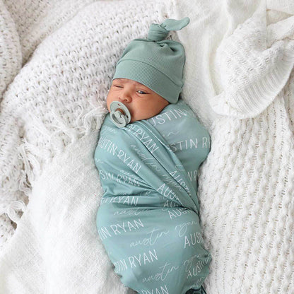 Personalized Vintage Green Baby Name Swaddle Blanket - Block & Script