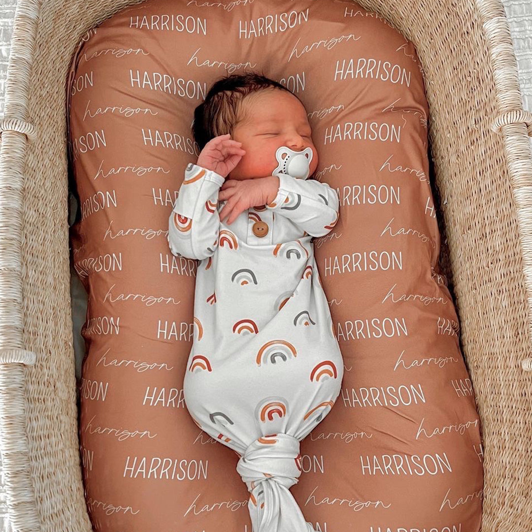 Cannon's Earthy Rainbow Newborn Baby Knot Gown & Hat