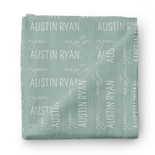 Personalized Vintage Green Baby Name Swaddle Blanket - Block & Script