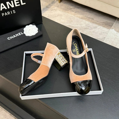 CC 2026 Mary Jane 65 Beige Black Velvet Leather 700646