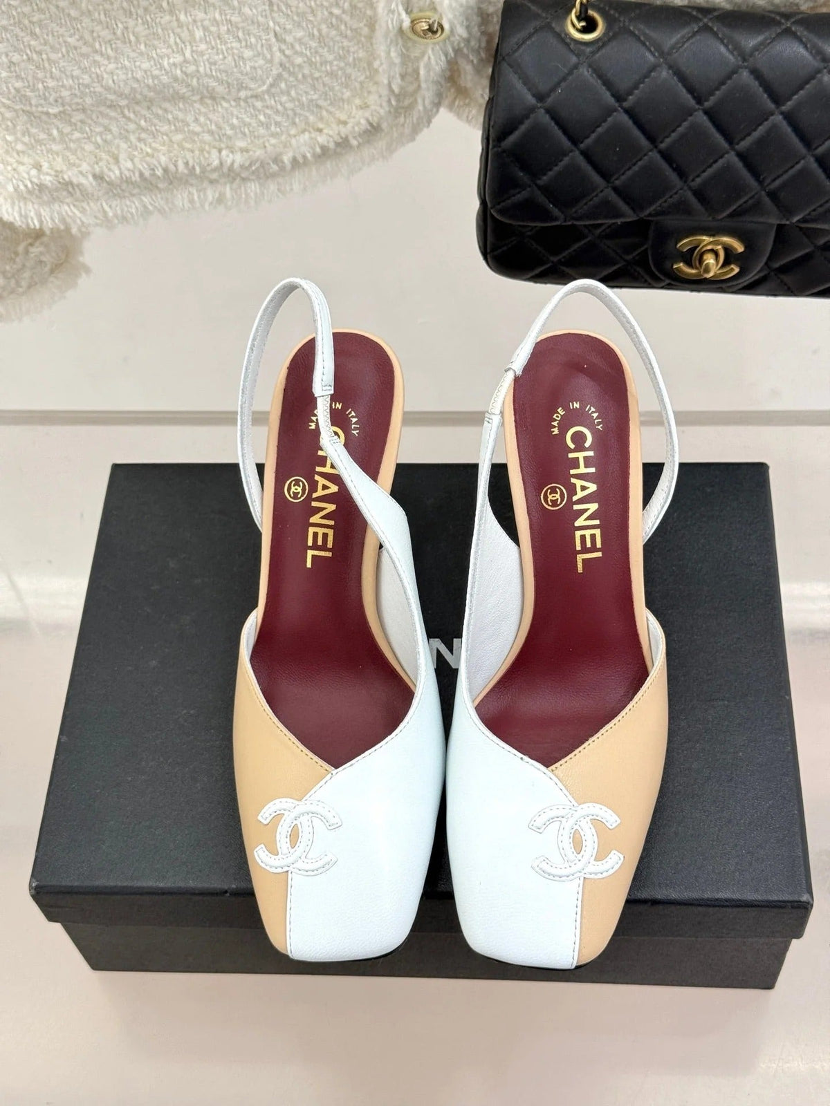 Chanel 26S Slingback 85mm Beige White in Cowhide 706355