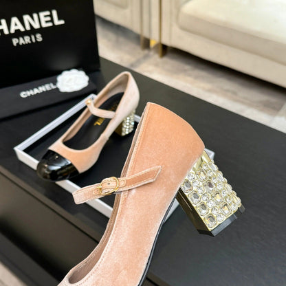CC 2026 Mary Jane 65 Beige Black Velvet Leather 700646