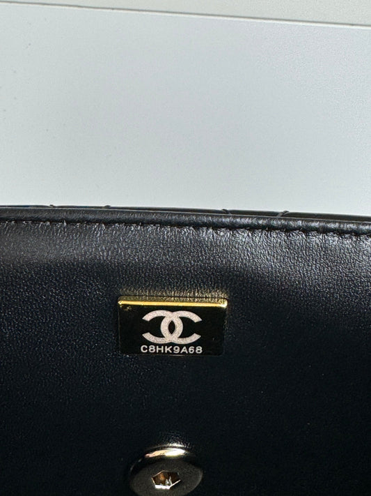 24c mini flap bag 20cm with top handle black patent calfskin
