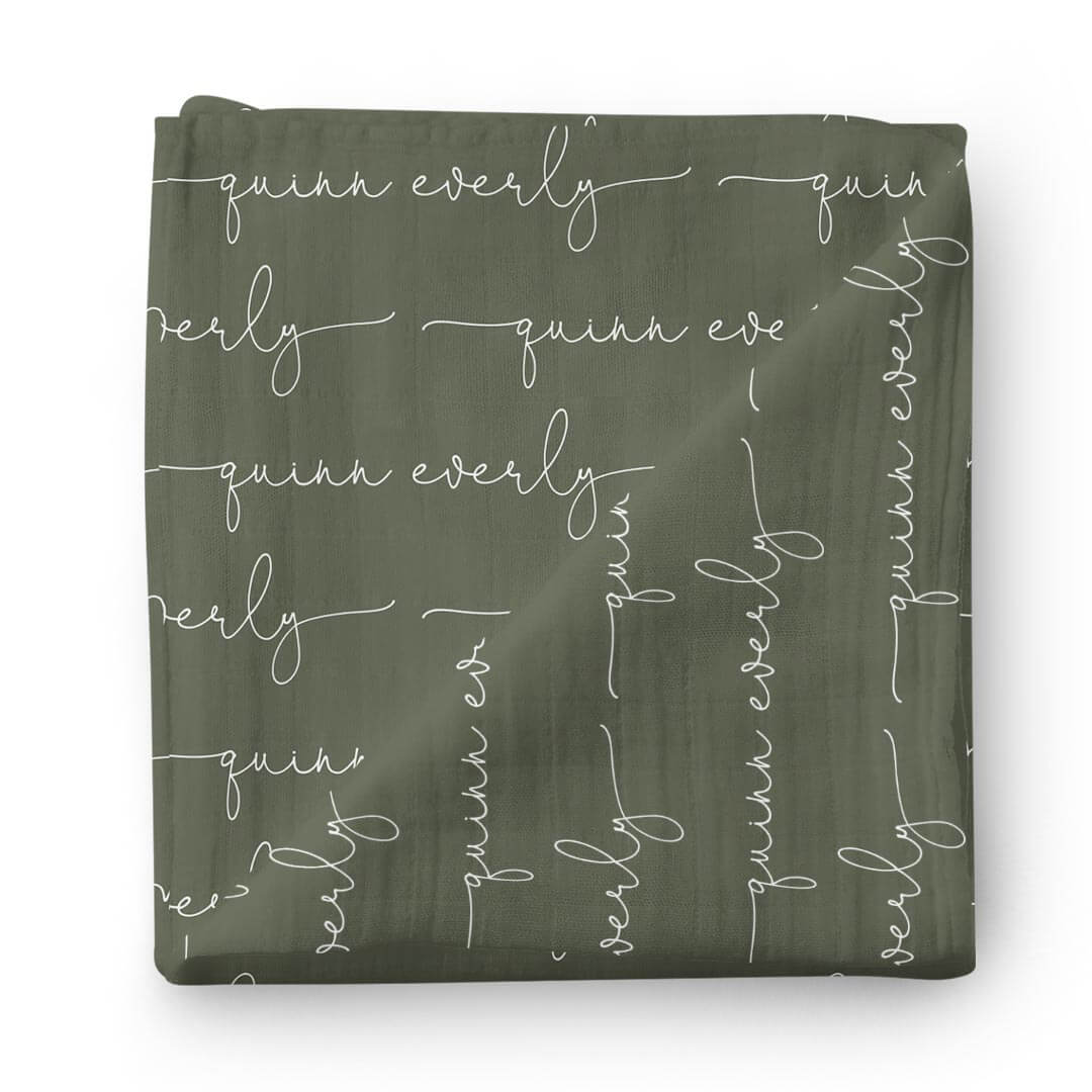 Personalized Olive Baby Name Swaddle Blanket - Script