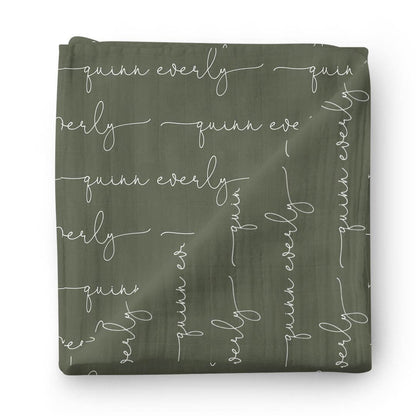 Personalized Olive Baby Name Swaddle Blanket - Script