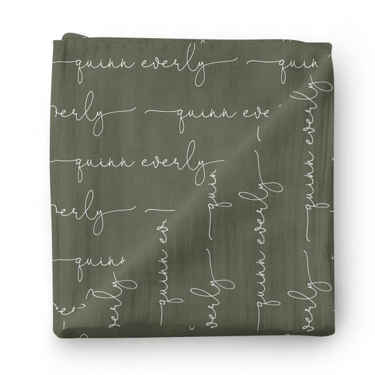 Personalized Olive Baby Name Swaddle Blanket - Script