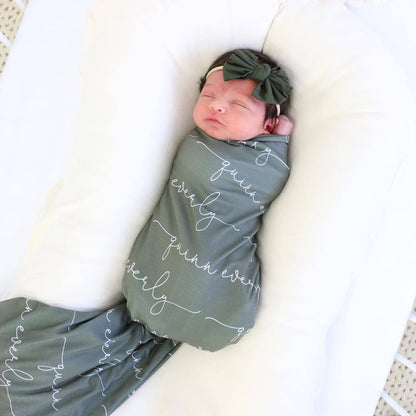 Personalized Olive Baby Name Swaddle Blanket - Script