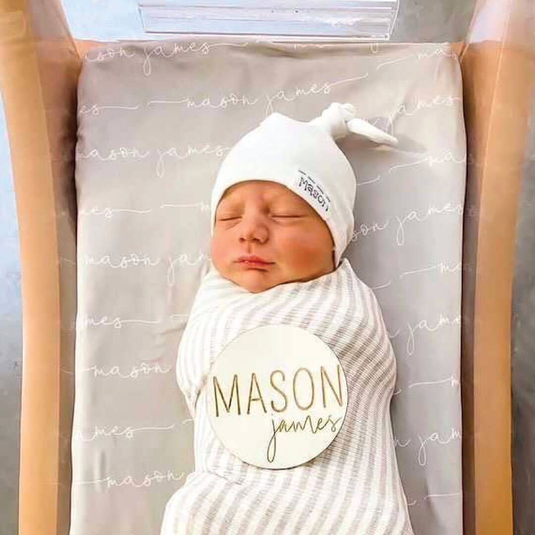 Personalized Stone Baby Name Swaddle Blanket - Script